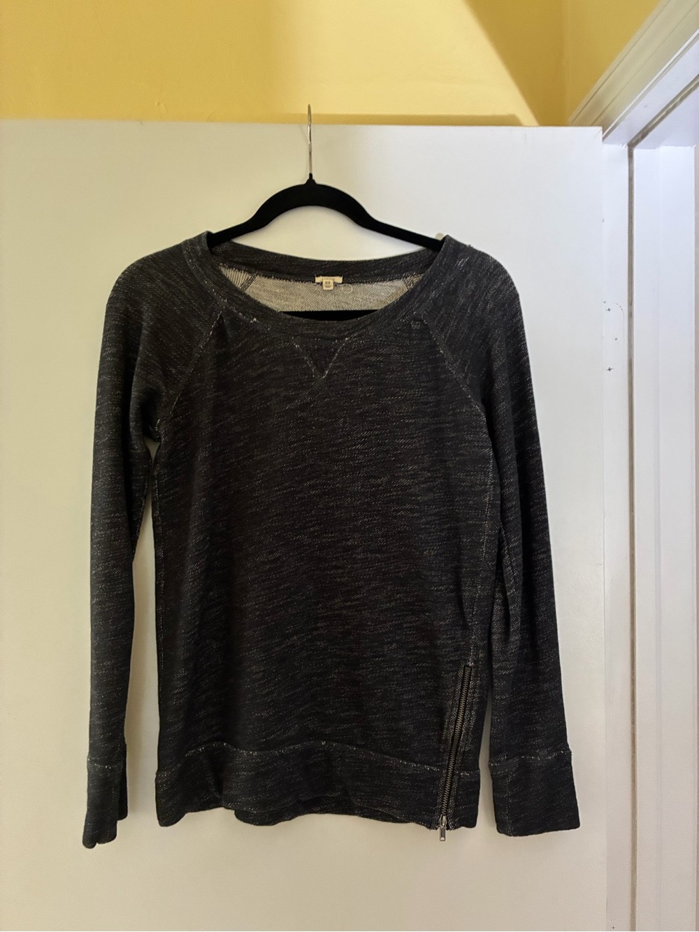 J. Crew Dark Heather Gray Crewneck Sweater with Side Zip
